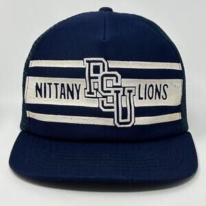 Vintage 80s Penn State Nittany Lions Trucker Hat Baseball Cap PSU Snapback Blue